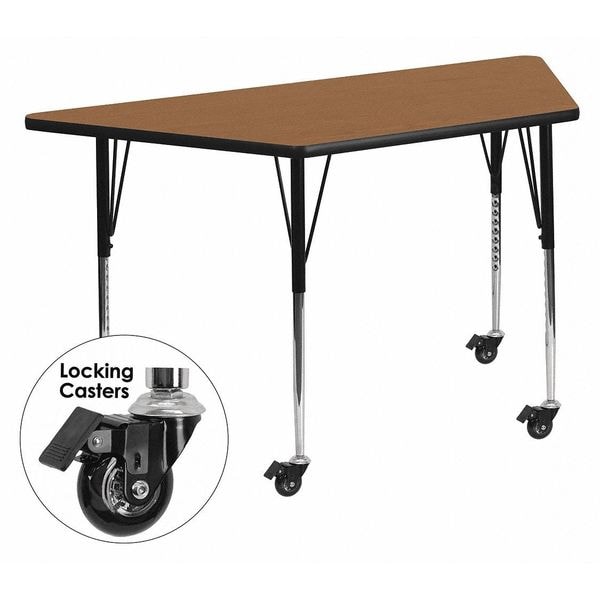 Flash Furniture Trapezoid Activity Table, 29 W, 57 L, 30.37 H, Chrome, Laminate, Particleboard, Steel, Wood Grain - XU-A3060-TRAP-OAK-T-A-CAS-GG