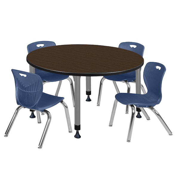 Regency Round Kee Adjustable Classroom Table W/ 4 Andy Stack Chairs, 48 in W, 48 in L, Neo Walnut - TB48RNDNWAPGY45NV