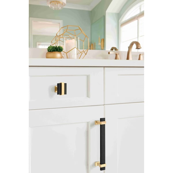 Amerock Overton 1-3/8 in 35 mm Length Brushed Matte Black/Brushed Gold Cabinet Knob - BP36680BMBBGL