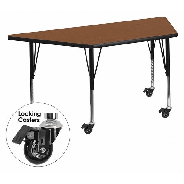 Flash Furniture Trapezoid Activity Table, 29 W, 57 L, 25.5 H, Chrome, Laminate, Particleboard, Steel, Wood Grain - XU-A3060-TRAP-OAK-H-P-CAS-GG