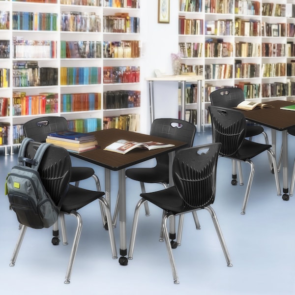 Regency Square Kee Mobile Adjustable Classroom Table W/ 4 Andy Chairs, 42 in W, 42 in L, Neo Walnut - TB4242NWAPCGY40BK
