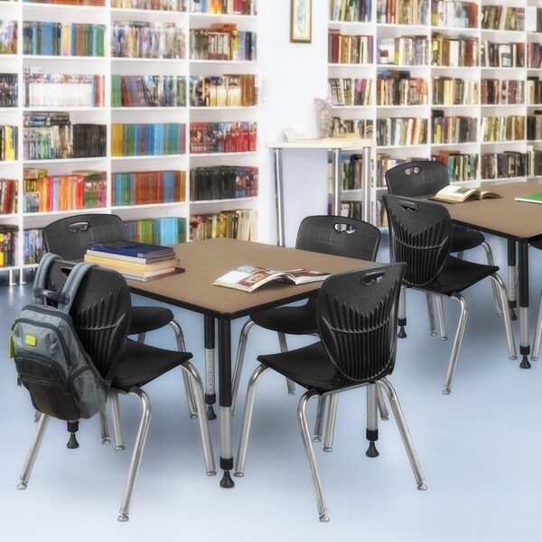 Regency Square Kee Adjustable Classroom Table W/ 4 Andy Stack Chairs, 48 in W, 48 in L, Noble Oak - TB4848NOAPBK40BK