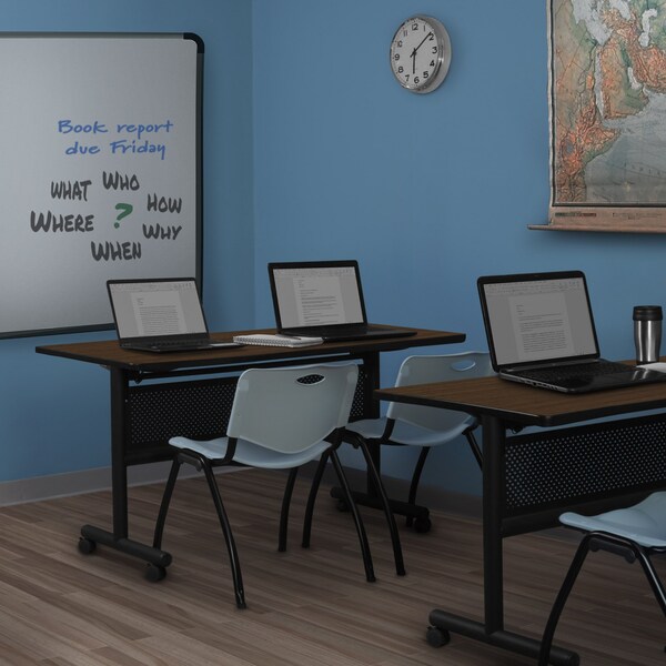 Regency Kobe Flip-Top Privacy Nesting Table W/ 2 M Stack Chairs, 60 in W, 30 in L, Neo Walnut - MKFTM6030NW47GY