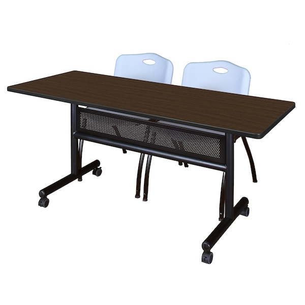 Regency Kobe Flip-Top Privacy Nesting Table W/ 2 M Stack Chairs, 60 in W, 30 in L, Neo Walnut - MKFTM6030NW47GY