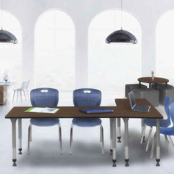 Regency Kee Adjustable Classroom Table W/ 2 Andy Stack Chairs, 72 in W, 24 in L, Neo Walnut - MT7224NWAPGY40NV