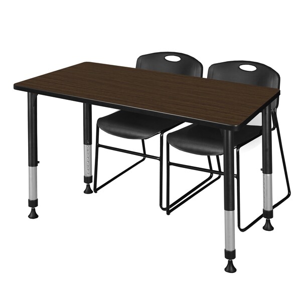 Regency Kee Adjustable Classroom Table W/ 2 Zeng Stack Chairs, 48 in W, 24 in L, Neo Walnut - MT4824NWAPBK44BK
