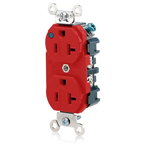 Receptáculo Leviton, 20 A Amperios, 125VCA, toma doble, 5-20R, Rojo - 8300-PLR