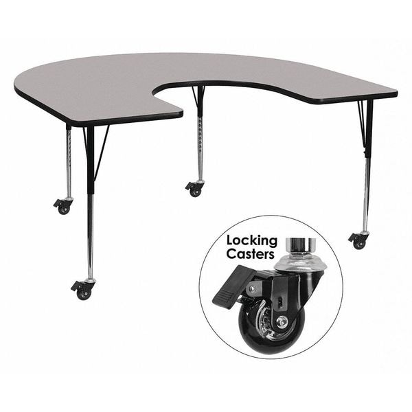 Flash Furniture Horseshoe Activity Table, 60" W, 66" L, 30.37" H, Laminate, Grey - XU-A6066-HRSE-GY-T-A-CAS-GG