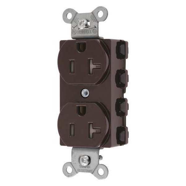 Contacto Hubbell, 20 amperios, 125V CA, montaje empotrado, toma de corriente estándar dúplex, 5-20R, color café - SNAP5362TRA