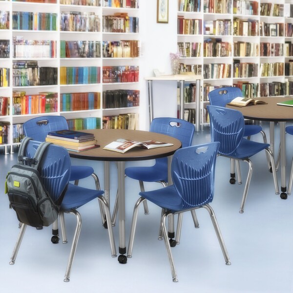 Regency Round Kee Mobile Adjustable Classroom Table W/ 4 Andy Chairs, 36 in W, 36 in L, Noble Oak - TB36RNDNOAPCGY40NV