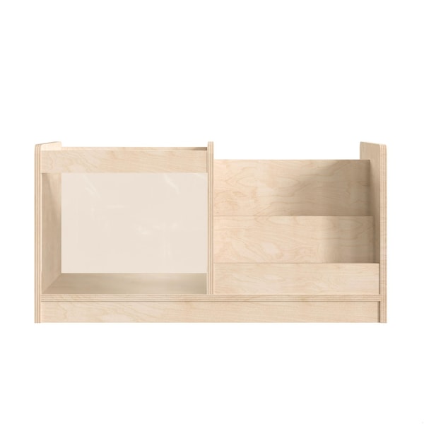 Flash Furniture Bright Beginnings Commercial Grade Modular Double Sided 2 Tier Wooden Classroom Book Display Shelf with Transparent Storage Bin, Natural - MK-KE20789-GG