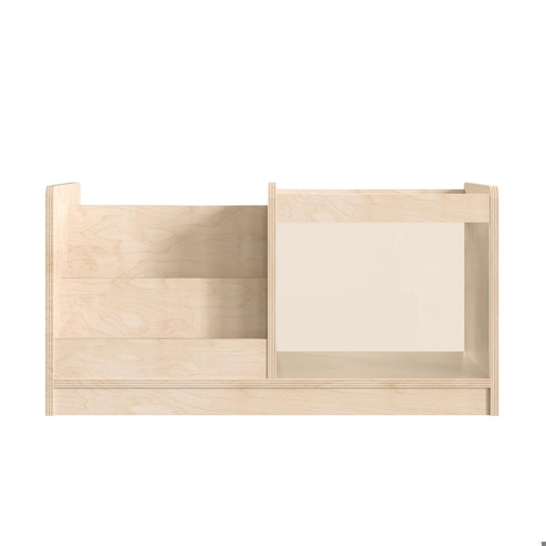 Flash Furniture Bright Beginnings Commercial Grade Modular Double Sided 2 Tier Wooden Classroom Book Display Shelf with Transparent Storage Bin, Natural - MK-KE20789-GG