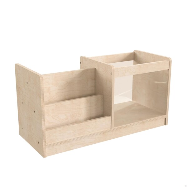 Flash Furniture Bright Beginnings Commercial Grade Modular Double Sided 2 Tier Wooden Classroom Book Display Shelf with Transparent Storage Bin, Natural - MK-KE20789-GG