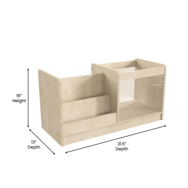 Flash Furniture Bright Beginnings Commercial Grade Modular Double Sided 2 Tier Wooden Classroom Book Display Shelf with Transparent Storage Bin, Natural - MK-KE20789-GG