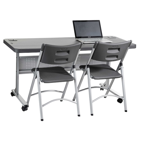 National Public Seating Rectangle Training Table, Flip-N-Store, Charcoal, 24" W, 60" L, 29.5" H, Charcoal - BPFT-2460-20