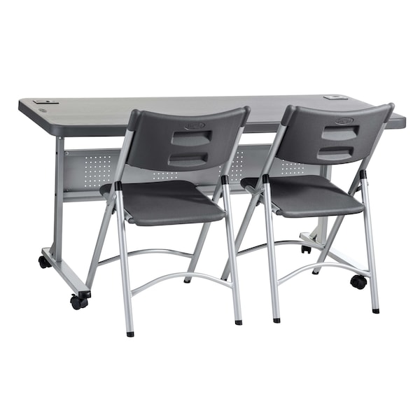 National Public Seating Rectangle Training Table, Flip-N-Store, Charcoal, 24" W, 60" L, 29.5" H, Charcoal - BPFT-2460-20