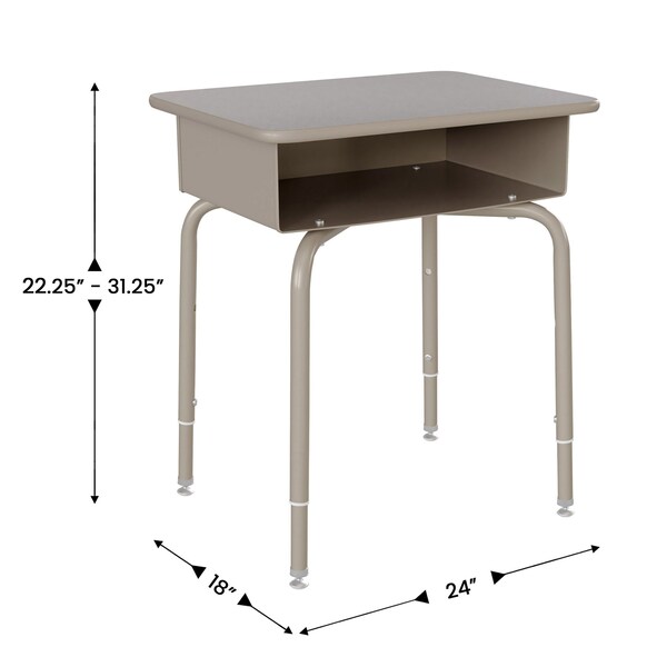 Flash Furniture HERCULES Student Desk w/Open Front Metal Book Box, Gray Desktop, Silver Frame and Black Stack Chair - FD-DESK-GYG-SCH3BB-GG