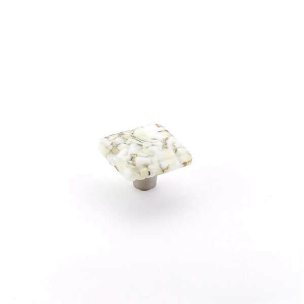 Schaub 1-1/2in Square Glass Ice Cabinet Knob White Lace Pebbles Finish - 34-WLP