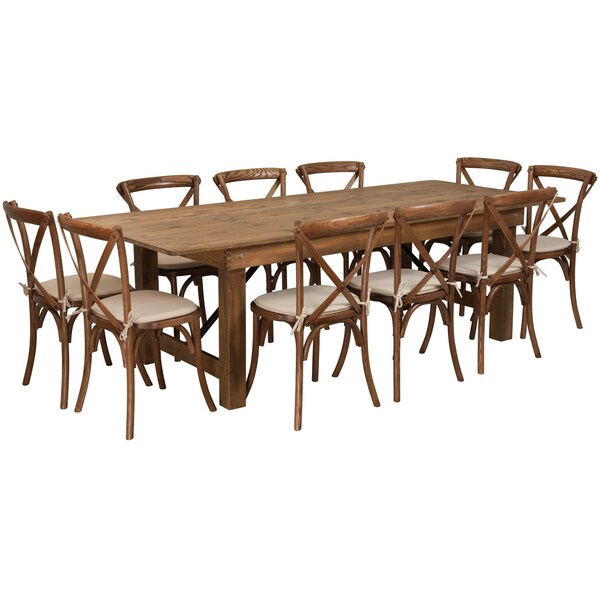 Flash Furniture Rectangle Antique Farm Table, 40" W, 96" L, 30" H, Wood Top, Wood Grain - XA-FARM-13-GG