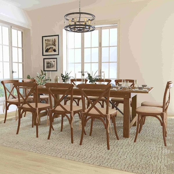 Flash Furniture Rectangle Antique Farm Table, 40" W, 96" L, 30" H, Wood Top, Wood Grain - XA-FARM-13-GG