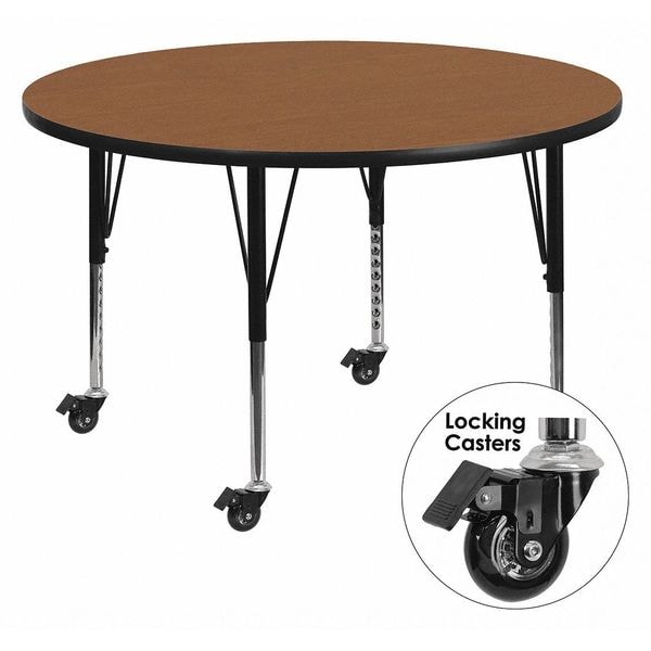 Flash Furniture Round Activity Table, 42" W, 42" L, 25.37" H, Laminate, Wood Grain - XU-A42-RND-OAK-T-P-CAS-GG