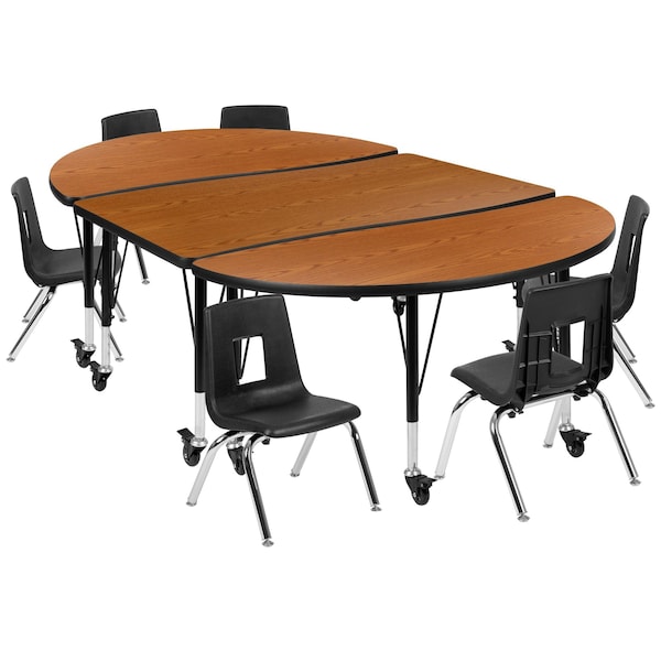 Flash Furniture Round 47.5 W, 76 L, 25 H, Chrome, Laminate, Particleboard, Plastic, Steel, Wood Grain - XU-GRP-14CH-A3048CON-48-OAK-T-P-CAS-GG