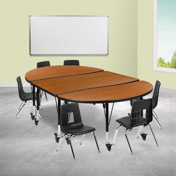 Flash Furniture Round 47.5 W, 76 L, 25 H, Chrome, Laminate, Particleboard, Plastic, Steel, Wood Grain - XU-GRP-14CH-A3048CON-48-OAK-T-P-CAS-GG