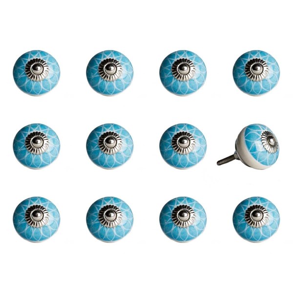 Pipers Pit Aqua & White Ceramic, Metal Knob - 1.5 x 1.5 x 1.5 in., 12PK - PI3092316