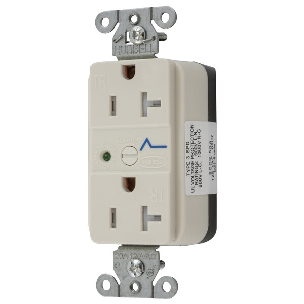 Dispositivos de hoja recta Hubbell Wiring Device-Kellems, Receptáculos, Duplex, SNAPConnect, Supresión de sobretensiones, Resistente a manipulaciones, Indicador LED, 20A 125V, 5-20R - SNAP5362LAS