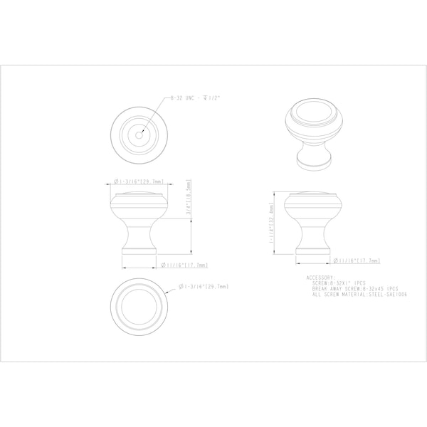 Elements By Hardware Resources 1-3/16" Diameter Polished Chrome Button Westbury Cabinet Knob - 3898PC