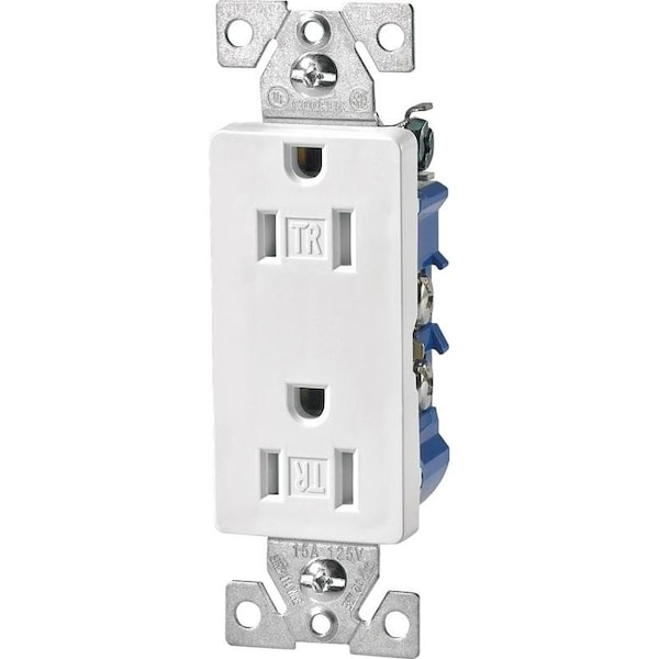 Tomacorriente duplex decorativo de 3 vías, 15 amperios, color blanco - TR1107W