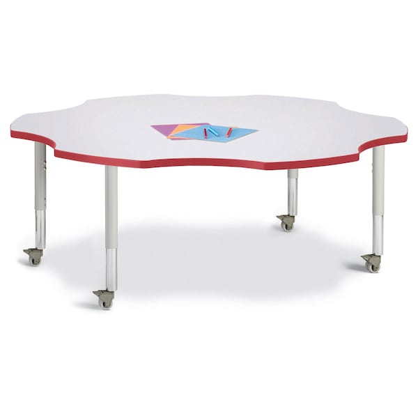 Jonti-Craft Berries Six Leaf Activity Table, 60 in., Mobile, Freckled Gray/Red/Gray - 6458JCM008