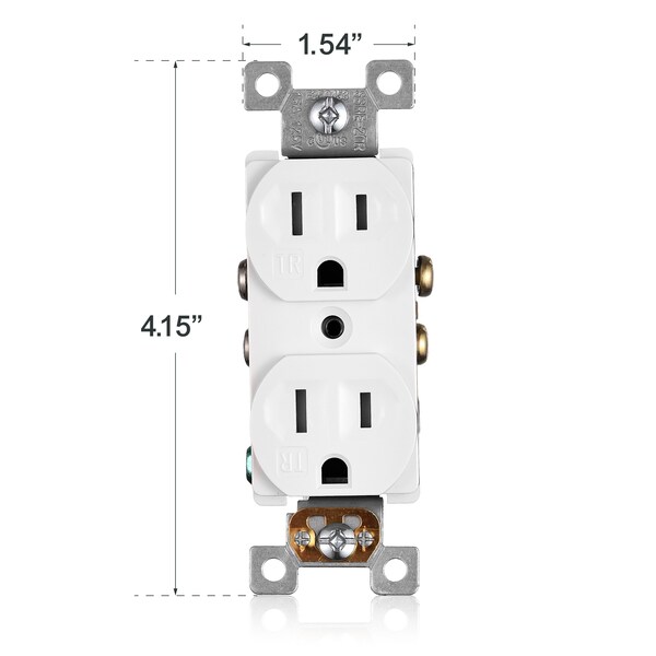 Salida dúplex de receptáculo Faith, salida de 3 clavijas a prueba de manipulaciones, 15A 125V, certificada por UL, color blanco, paquete de 10 - SSRE2TR-WH-10