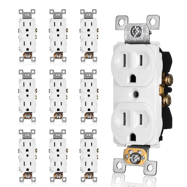Salida dúplex de receptáculo Faith, salida de 3 clavijas a prueba de manipulaciones, 15A 125V, certificada por UL, color blanco, paquete de 10 - SSRE2TR-WH-10