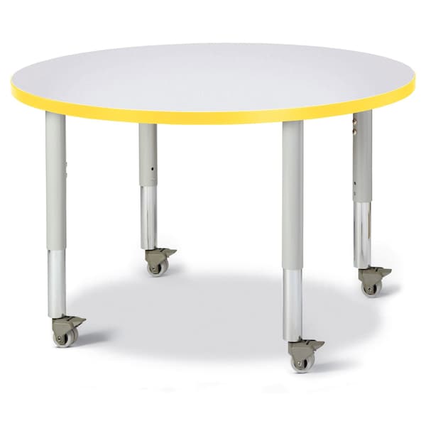 Jonti-Craft Berries Round Activity Table, 36 in. Diameter, Mobile, Freckled Gray/Yellow/Gray - 6488JCM007