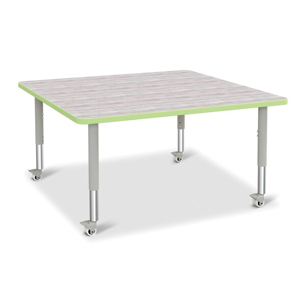Jonti-Craft Berries Square Activity Table, 48 in. x 48 in., Mobile, Driftwood Gray/Key Lime/Gray - 6418JCM451