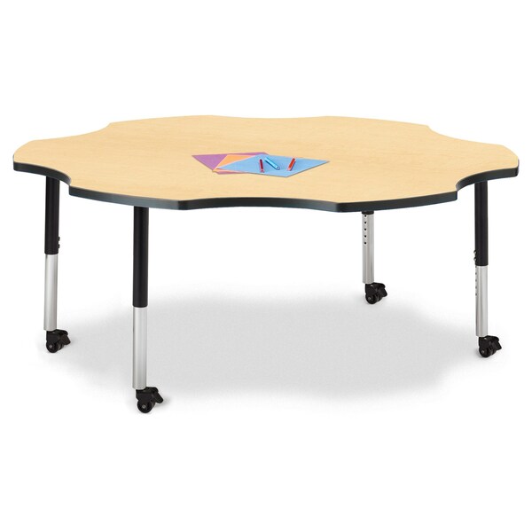 Jonti-Craft Berries Six Leaf Activity Table, 60 in., Mobile, Maple/Black/Black - 6458JCM011