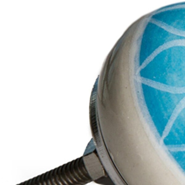 Homeroots Aqua & White Ceramic; Metal Knob - 1.5 x 1.5 x 1.5 in.; Pack of 8 - 358112