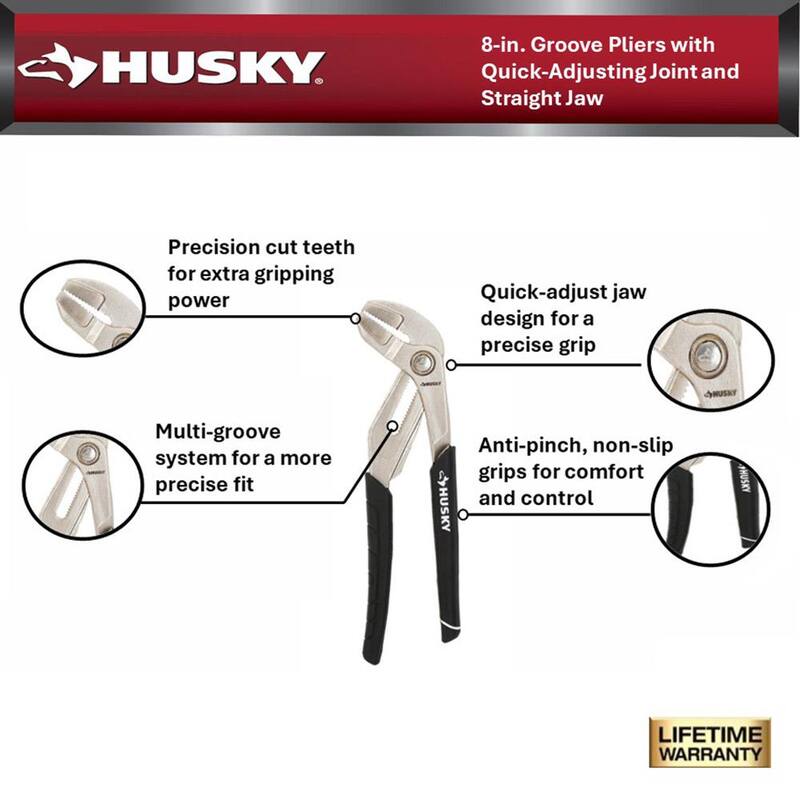 Pinzas de Ranurado de 8 pulgadas Husky con Articulación de Ajuste Rápido y Mandíbula Recta - 90924