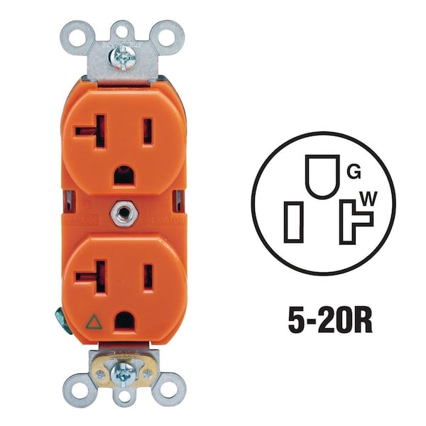 Salida dúplex 5-20R Leviton de 20A con conexión a tierra aislada en color naranja - R71-05362-IGS