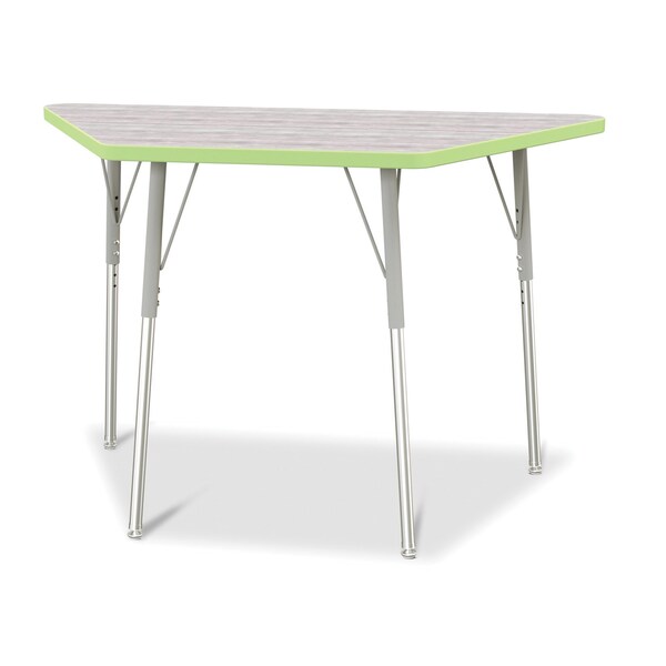 Jonti-Craft Berries Trapezoid Activity Table, 24 in. x 48 in., A-height, Driftwood Gray/Key Lime/Gray - 6438JCA451
