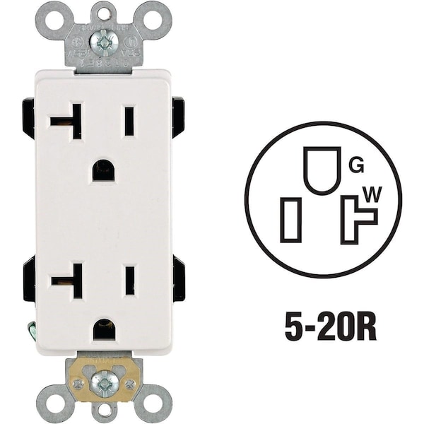 Leviton Decora Plus 20A Blanco Grado Residencial 5-20R Dúplex Enchufe - R82-16352-0WS