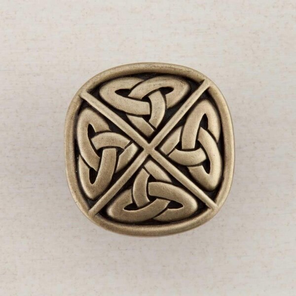 Acorn Mfg Artisan Collection Celtic Square Knob, Antique Brass - DQGAP