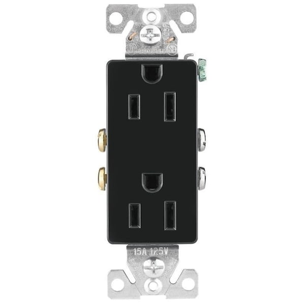 Tomacorriente dúplex Eaton Wiring Devices, 2 polos, 15 A, 125 V, cableado por detrás y por los lados, NEMA: 5-15R, Color negro - 1107-9BK-BOX