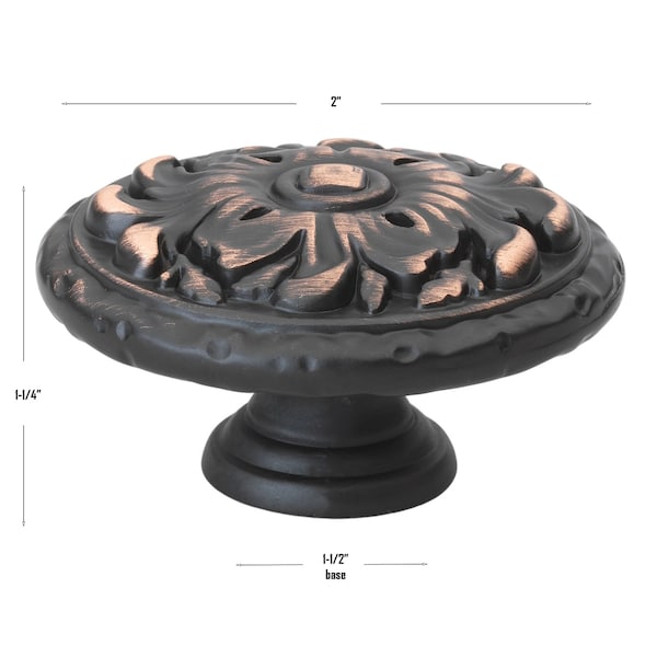 Gliderite Hardware 2 in. Oil Rubbed Bronze Ornate Oval Cabinet Knob, 25PK - 5710-ORB-25