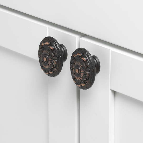Gliderite Hardware 2 in. Oil Rubbed Bronze Ornate Oval Cabinet Knob, 25PK - 5710-ORB-25
