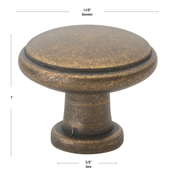 Gliderite Hardware 1-1/8 in. Antique Brass Round Classic Cabinet Knob, 10PK - 5096-AB-10