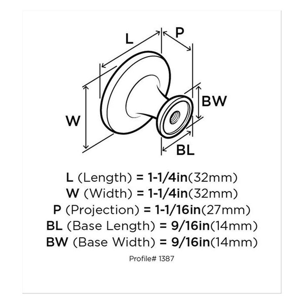 Amerock Cabinet Knob Allison Round 1-1/4in D 1-1/16in Satin Nickel Satin Nickel - BP1387G10