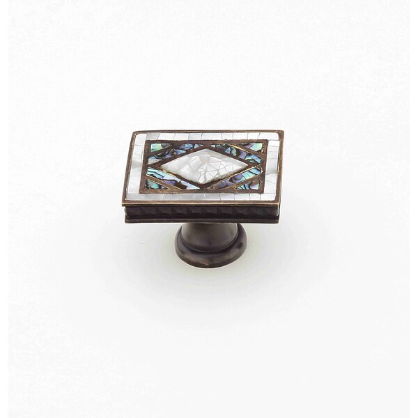 Schaub 1-7/8in x 1-1/4in Square White Mother of Pearl Diamond Avalon Bay Cabinet Knob Aged Dover Finish - 659-WP-AD