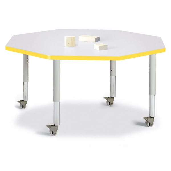 Jonti-Craft Berries Octagon Activity Table, 48 in. x 48 in., Mobile, Freckled Gray/Yellow/Gray - 6428JCM007
